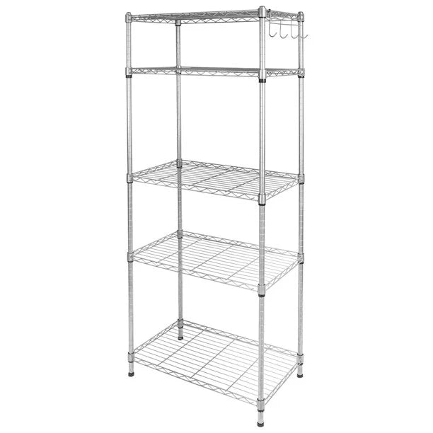 Hugrove Metal Shelves for Kitchen, Heavy Duty 5 Shelf Wire Storage Shelves, Height Adjustable Silver Metal Utility Shelves Storage Rack, Kitchen Shelving Unit for Garage Bedroom, 23.62"x13.77"x59.05", L6499