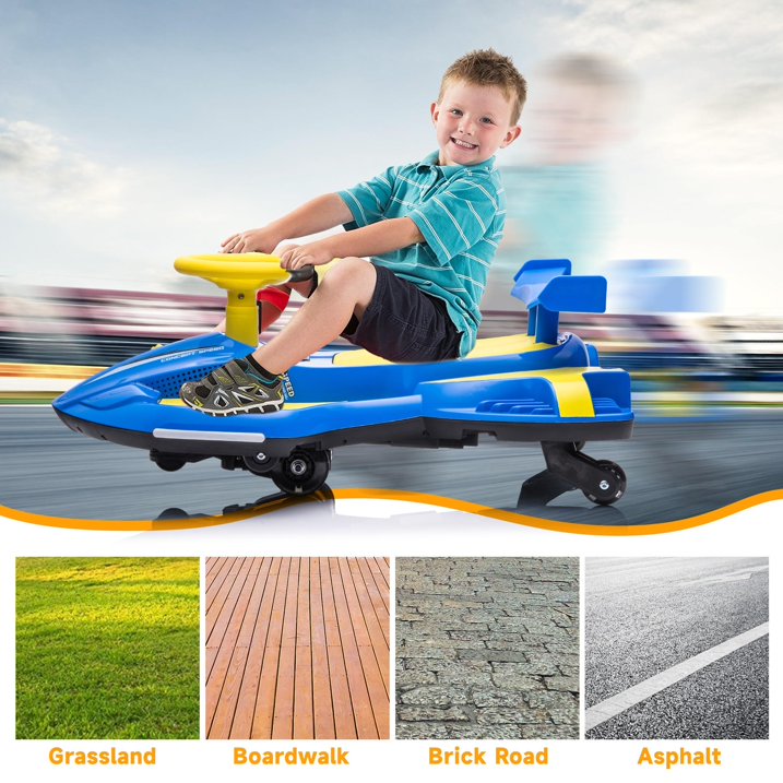 Hugrove Ride on Drift Car, Electric Ride On Toy with Cool Lights, MP3, USB, 12V Electric Drifting Go Kart, 360 Degrees Rotating, Kids' Electric Vehicles for Ages 3+, Blue