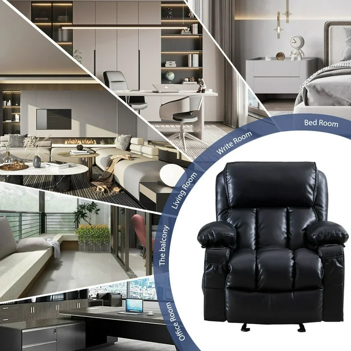 Hugrove Massage Recliner Chairs with Remote Control, PU Leather Ergonomic Recliner Chair with Bread-Type Handrail & Padded Seat Backrest, Black