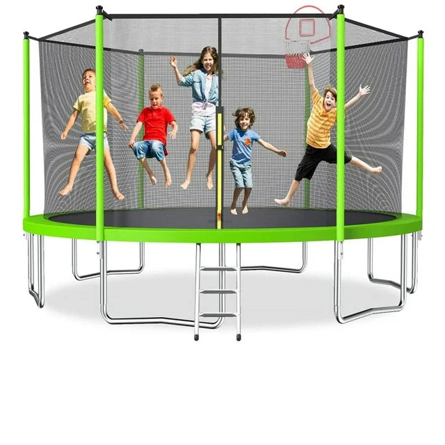 Hugrove Trampoline for Kids and Adults, SEGMART Outdoor Recreational Trampoline with Basketball Hoop,Safety Enclosure Net, Ladder