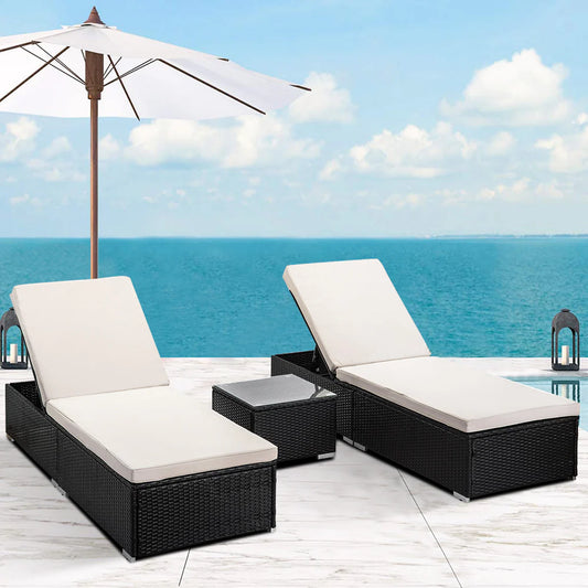 Hugrove 3-Piece Outdoor Patio Furniture Set Chaise Lounge, Q53