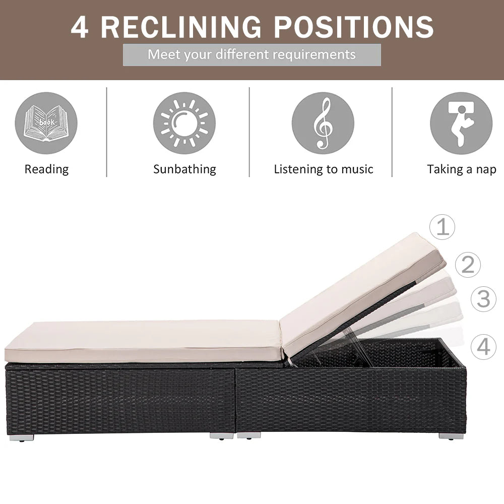 Hugrove 3-Piece Outdoor Patio Furniture Set Chaise Lounge, Q53