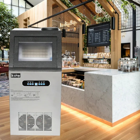 Hugrove Ice Maker Machine for Commercial, Stainless Ice Machine w/24 lb Storage Capacity, 150lbs/24h, for Restaurants, Bars, Homes and Offices - Includes Scoop and Connection Hoses