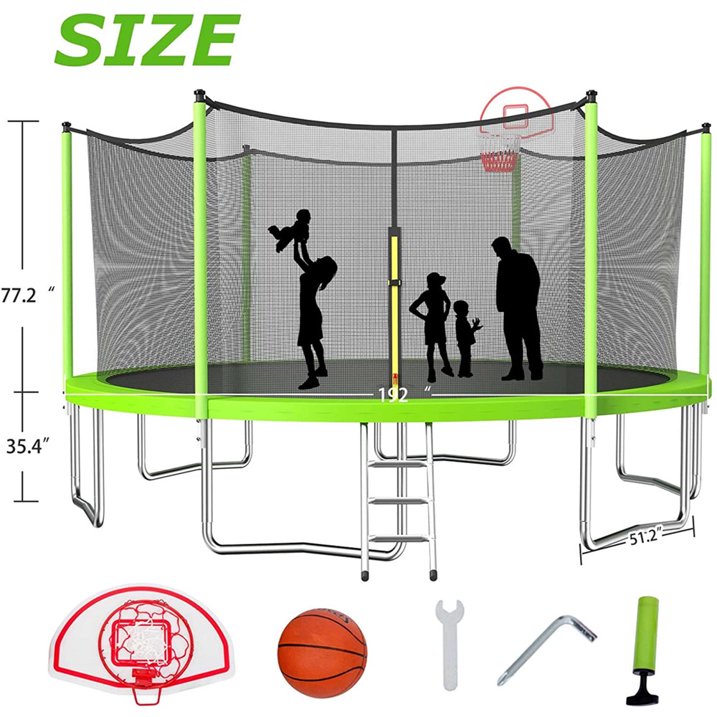 Hugrove Trampoline for Kids and Adults, SEGMART Outdoor Recreational Trampoline with Basketball Hoop,Safety Enclosure Net, Ladder