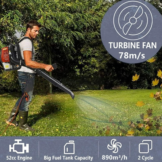 Hugrove Cordless Leaf Blower, Backpack Leaf Blower with Extention Tube, Portable Gas Powered Leaf Blower for Lawn and Garden Care, 52cc 2 Cycle Engine, Air Volume 890m³/h, LLL3712