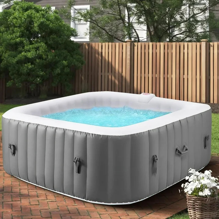 Hugrove Hot Tub, Seizeen 4-6 Person Inflatable Hot Tub Home SPA for Outdoor Patio, 910L Large Capacity, 130pcs Massage Jets, with 2 Filters, Lockable Cover, Storage Bag, Max 104℉, 73in, Gray