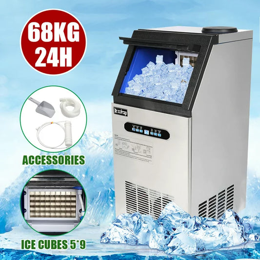 Hugrove Ice Maker Machine for Commercial, Stainless Ice Machine w/24 lb Storage Capacity, 150lbs/24h, for Restaurants, Bars, Homes and Offices - Includes Scoop and Connection Hoses