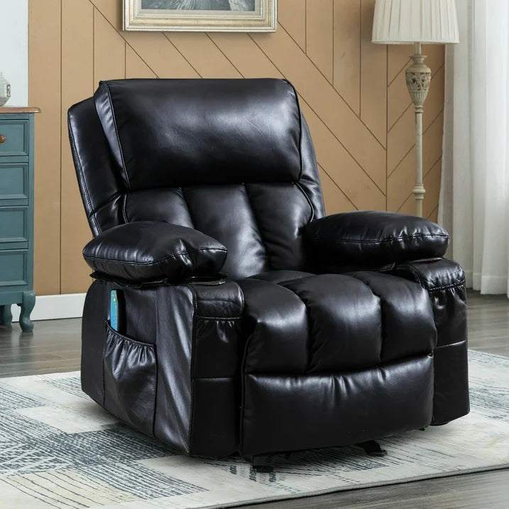 Hugrove Massage Recliner Chairs with Remote Control, PU Leather Ergonomic Recliner Chair with Bread-Type Handrail & Padded Seat Backrest, Black