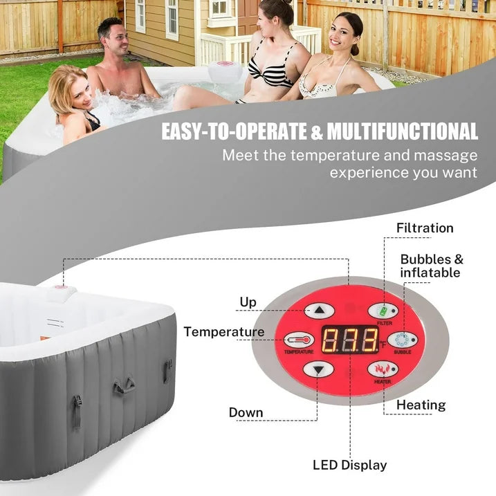 Hugrove Hot Tub, Seizeen 4-6 Person Inflatable Hot Tub Home SPA for Outdoor Patio, 910L Large Capacity, 130pcs Massage Jets, with 2 Filters, Lockable Cover, Storage Bag, Max 104℉, 73in, Gray
